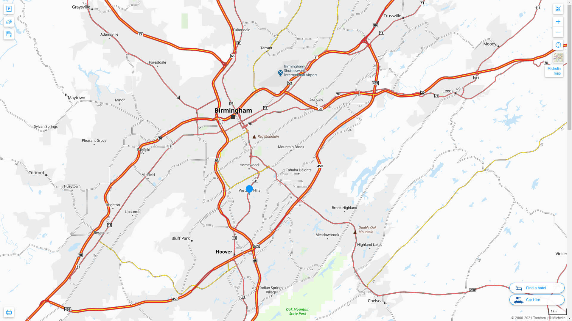 Interstate Highway Map of Vestavia Hills in Alabama